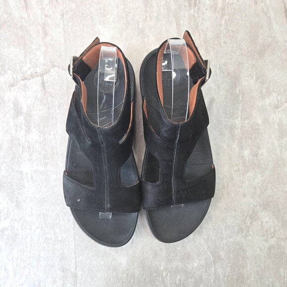 Fitflop Arena Sandals 6 Black Suede Open Toe Strappy Minimalist Comfort Platform - Picture 2 of 12